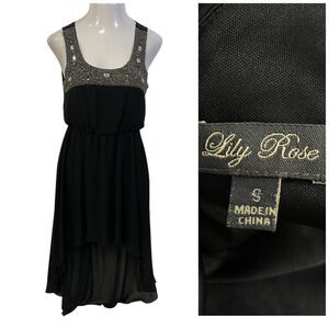 Lily Rose Dress Womens Sz Small Black  Beaded Hi Low Work Office Church Elegant